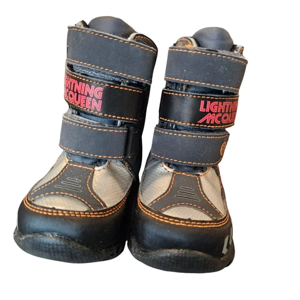 Disney Cars Lightning‎ Mcqueen Mater Winter Snow Boots Boys Toddler Size 6 Black